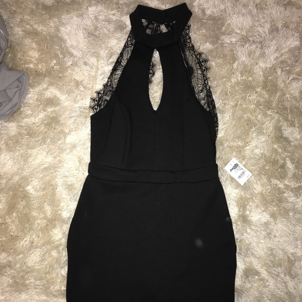 black dress with lace key hole back